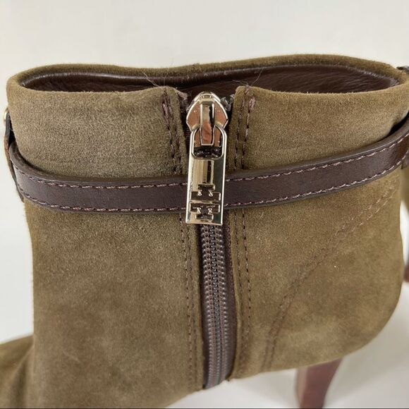 Tory Burch Patricia Mid Heel Suede Zip Up Almond Toe Bootie Ankle Boots Size 6 - Picture 6 of 16
